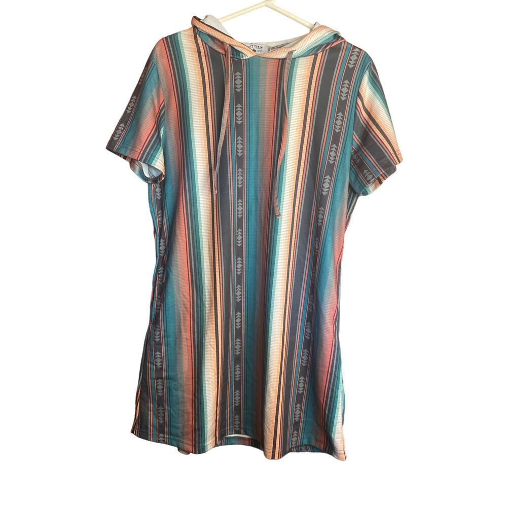 Crazy Train Aztec Southwestern Mini Hoodie Shirt Dress